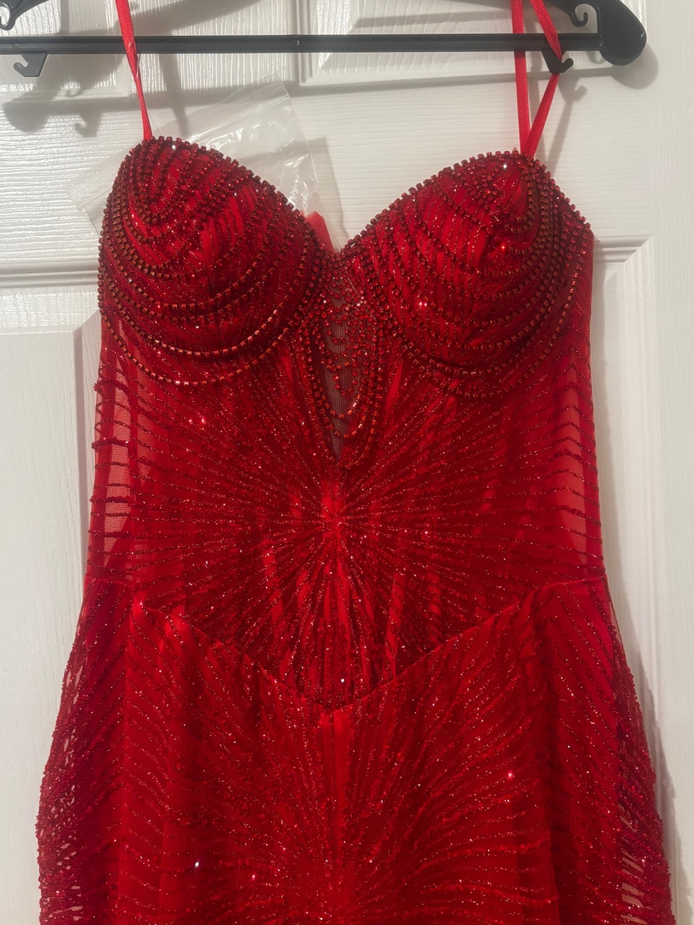 Red Beaded Sequined Evening Gown